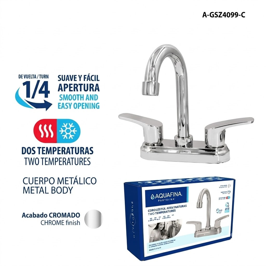 Llave De Lavamanos Doble Cuello Cisne Metalica