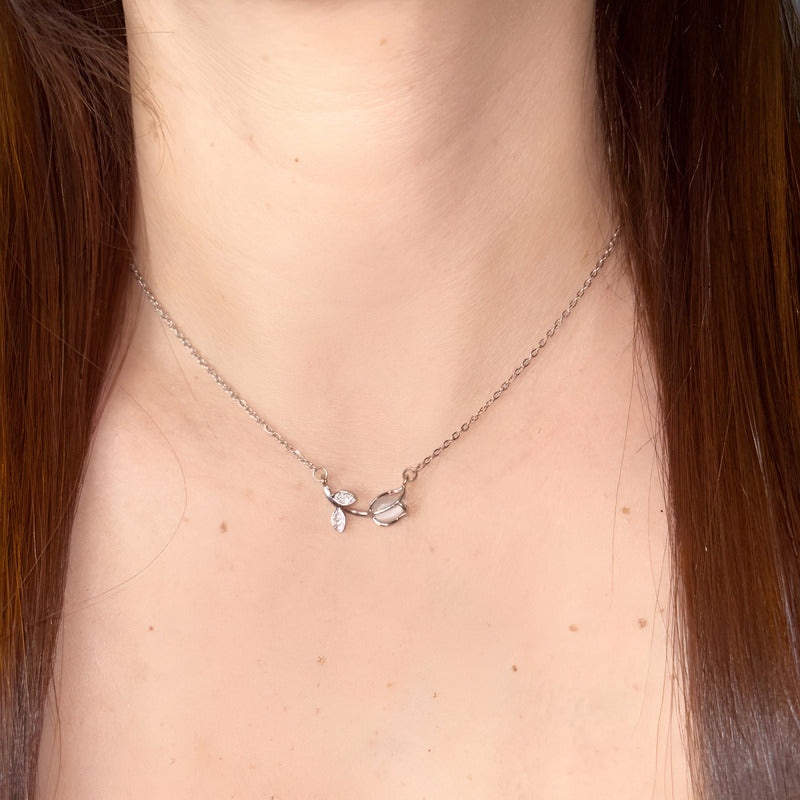 Cadena Collar Dije Para Damas Detalle Rosa Acero Inoxidable