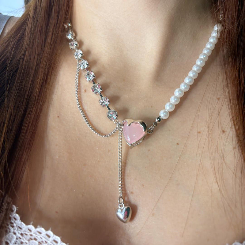 Cadena Con Dije Para Damas Detalle De Perlas Y Corazon