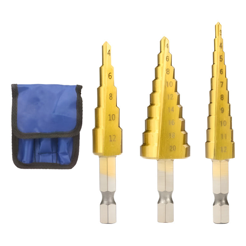 Set De 3 Brocas Mechas Cónicas Escalonadas Taladro 4-32mm Multimateriales