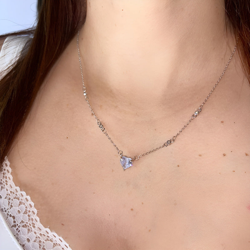 Cadena Collar Dije Para Damas De Corazón Acero Inoxidable