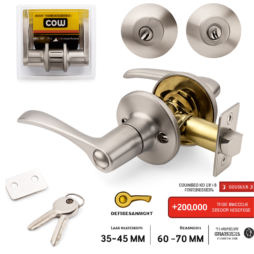 Cerradura De Manilla Para Puertas De Madera Acero Inoxidable