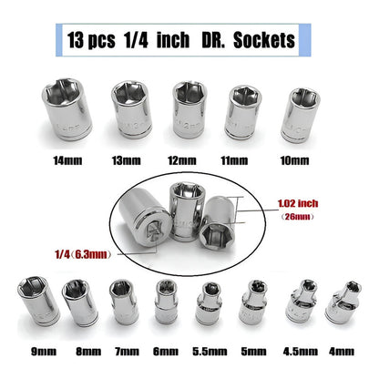 Juego De Dados Y Ratchet 1/4 46 Piezas Material Cr-v