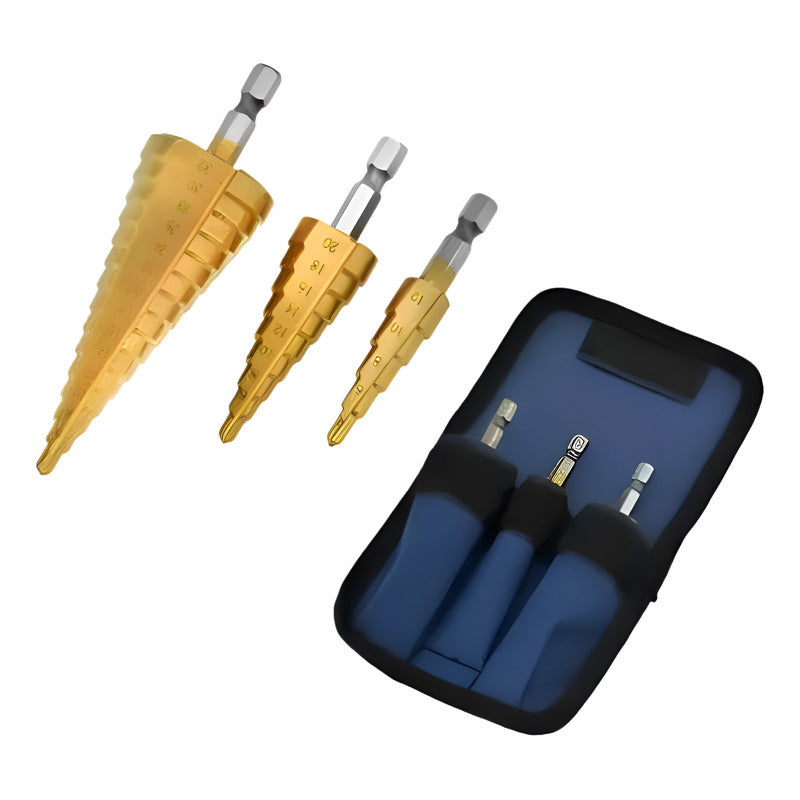 Set De 3 Brocas Mechas Cónicas Escalonadas Taladro 4-32mm Multimateriales