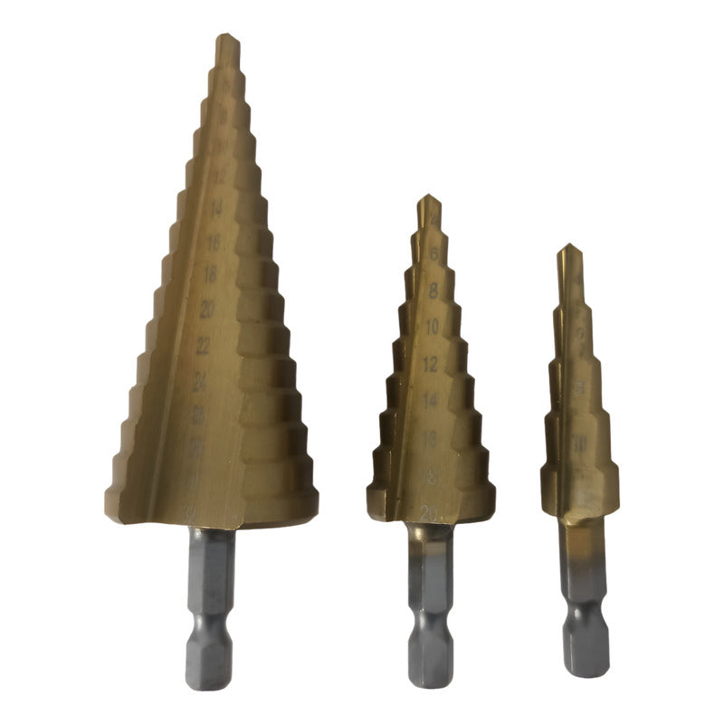 Set De 3 Brocas Mechas Cónicas Escalonadas Taladro 4-32mm Multimateriales