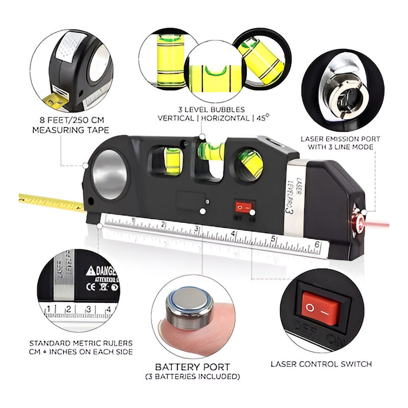 Medidor Nivel Laser Multiusos Con Cinta Métrica