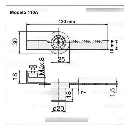 Cerradura De Seguridad Para Vitrina De Vidrio Seguro 120 Mm