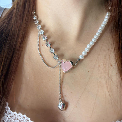 Cadena Con Dije Para Damas Detalle De Perlas Y Corazon