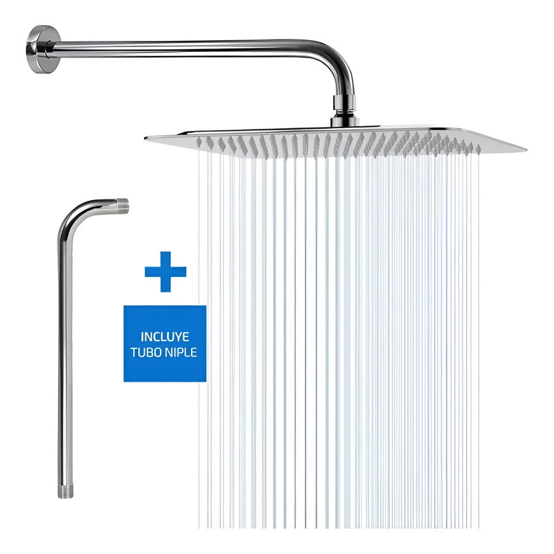 Ducha Tipo Espejo 25x25cm 10" Con Su Tubo Metalica