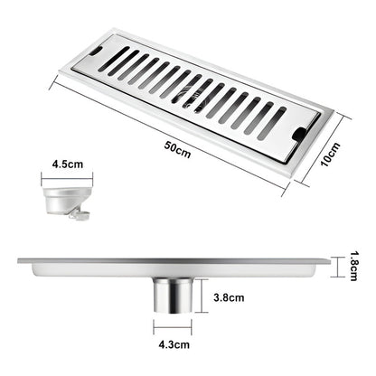 Rejilla Centro Piso Desagüe Drenaje Rectangular 50 X 10 Cm