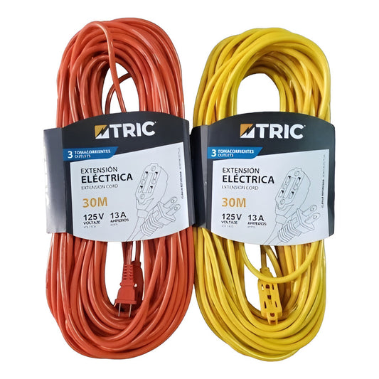 Extensión Eléctrica 30 Metros Marca Tric 125v 13a 3 Tomas