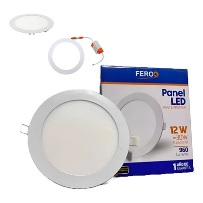 Lámpara Panel Led 12w Circular Empotrar 6.500k
