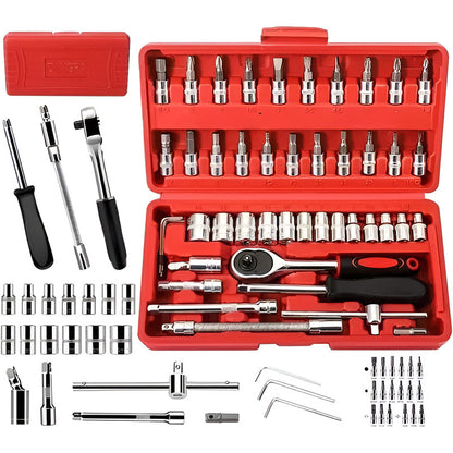 Juego De Dados Y Ratchet 1/4 46 Piezas Material Cr-v