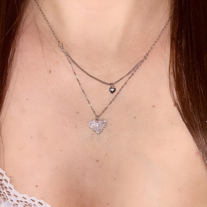 Cadena Con Dije Para Damas Doble Corazon Acero Inoxidable