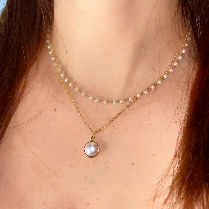 Cadena Collar Con Perlas Para Damas Acero Inoxidable