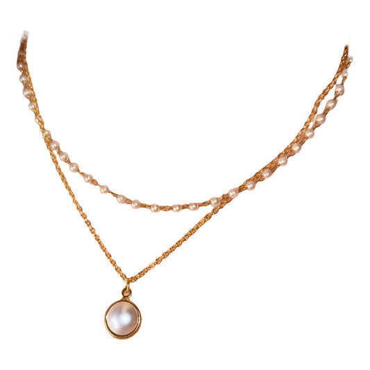 Cadena Collar Con Perlas Para Damas Acero Inoxidable