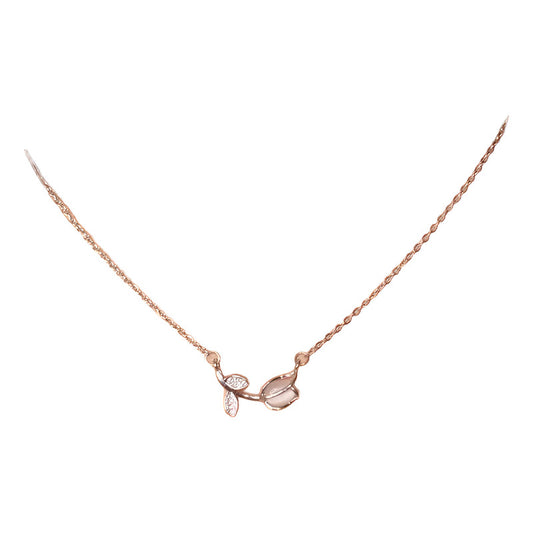 Cadena Collar Dije Para Damas Detalle Rosa Acero Inoxidable