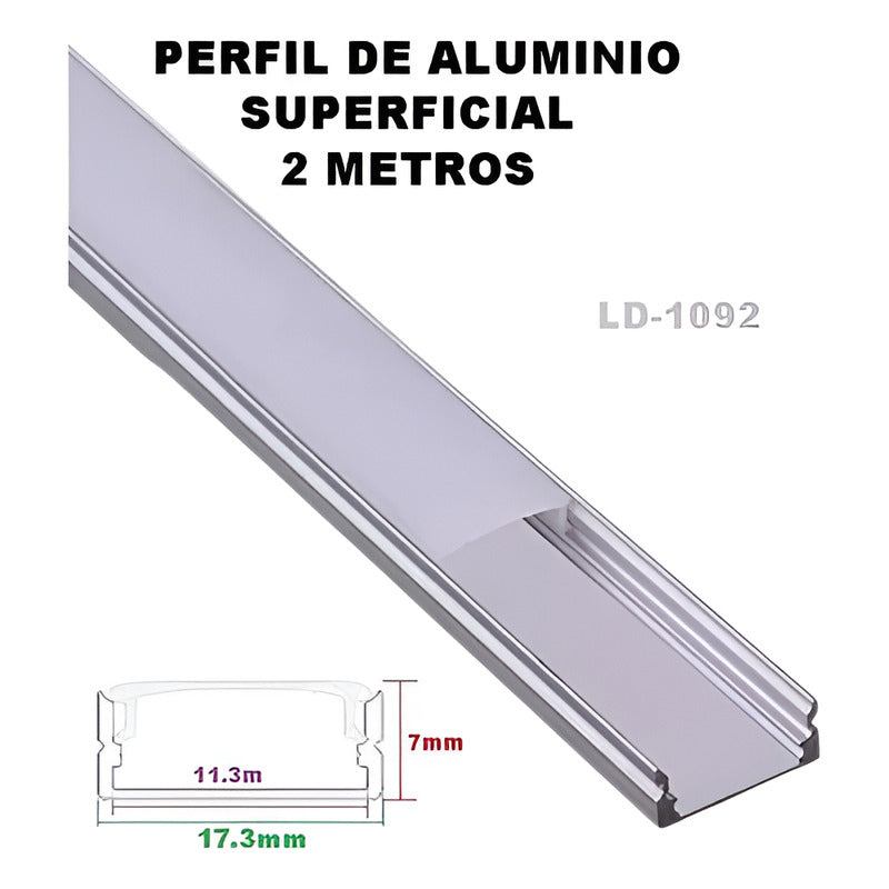 Perfil Led Riel Superficial Para Cinta Led Aluminio 2 Metros