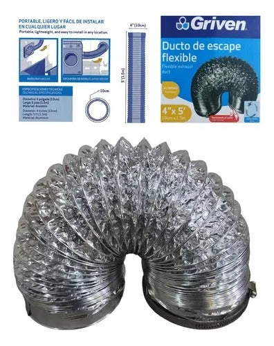 Ducto Flexible 4 Pulgadas Secadora Campana 1.5 De Largo