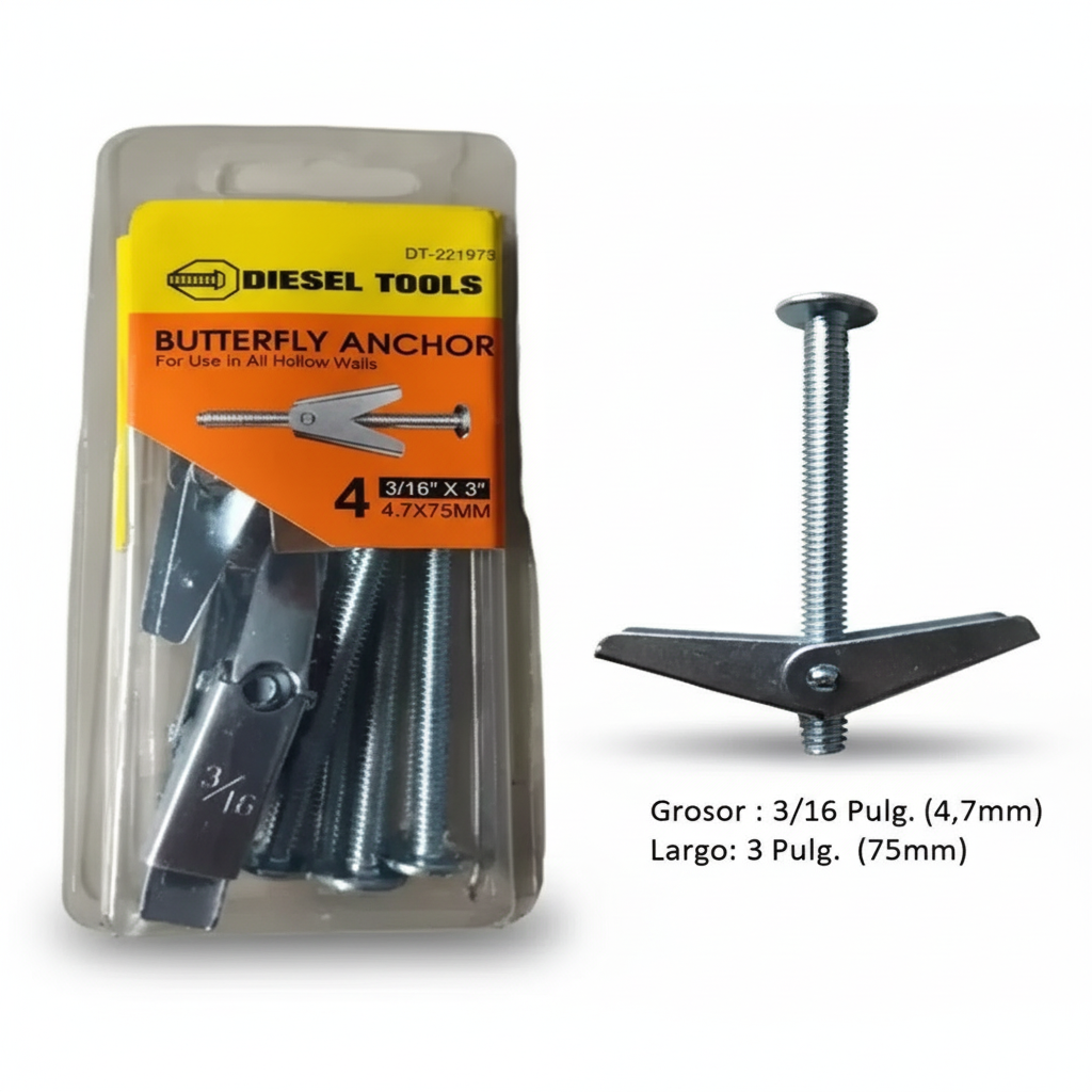 Anclajes mariposa Diesel Tools 3/16" x 3"