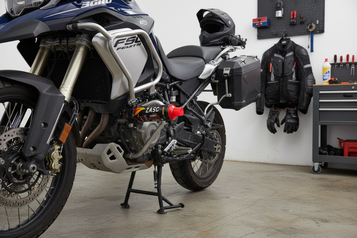 Extintor ZASC asegurado en motocicleta, protección para motos