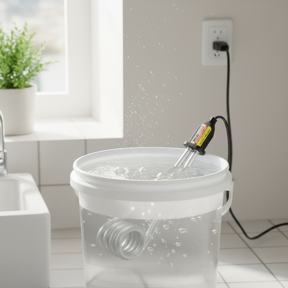 Resistencia de inmersión 110v sumergida en balde calentando agua