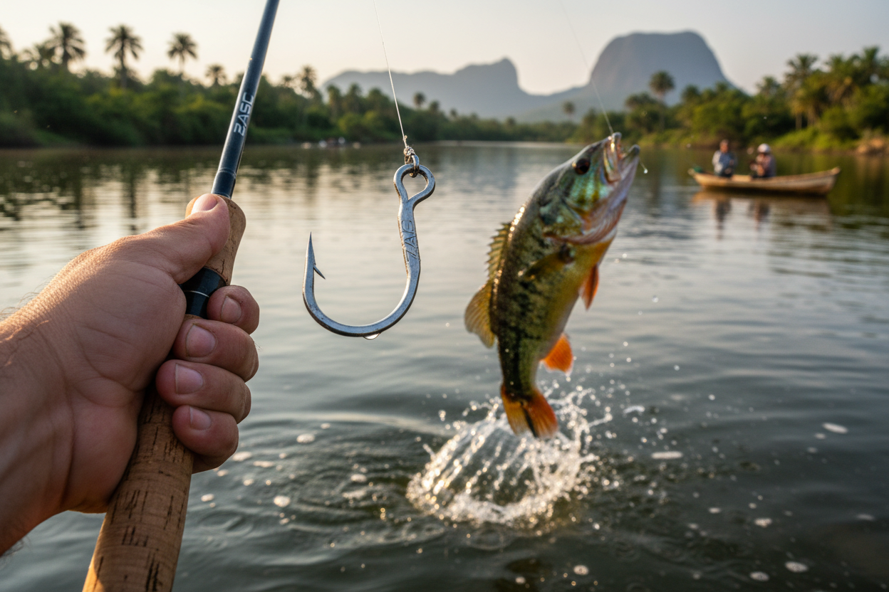 Anzuelo ZASC en acción capturando pez - Pesca exitosa