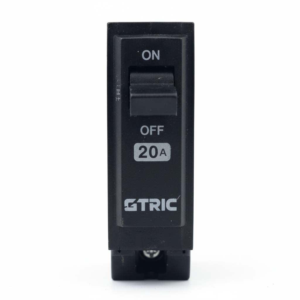 Breaker Amp THQL 20A vista frontal profesional mostrando detalles del interruptor