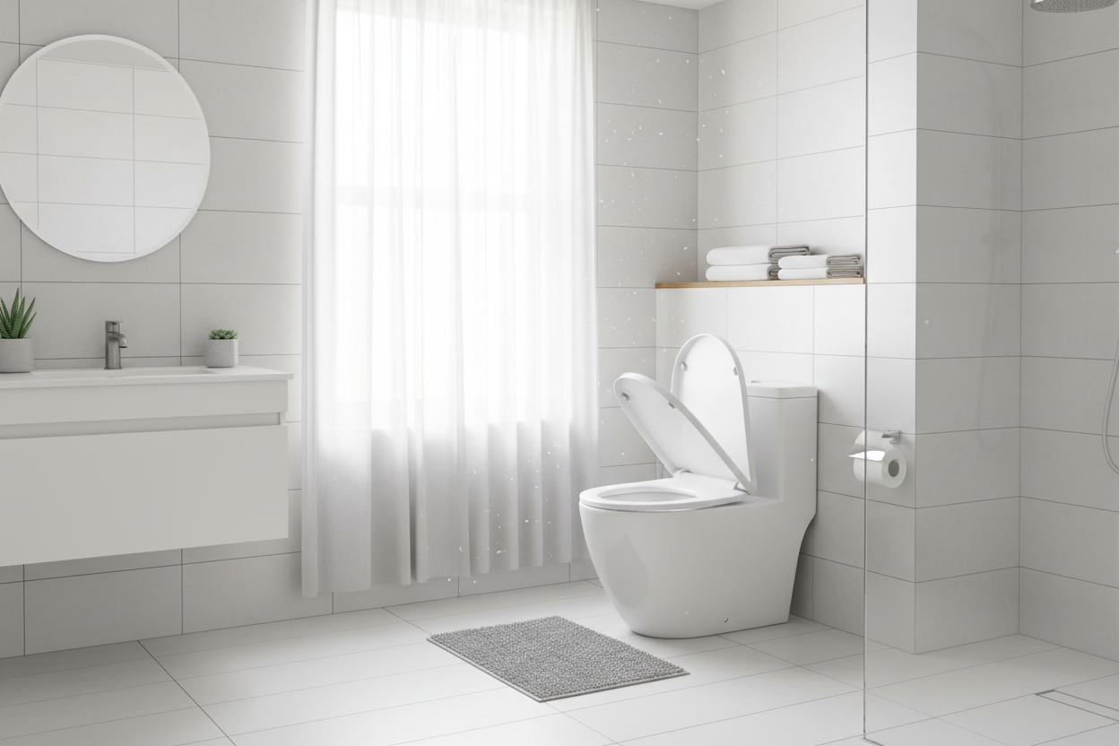 Asiento de poceta Ferco instalado en baño moderno - Ambiente real