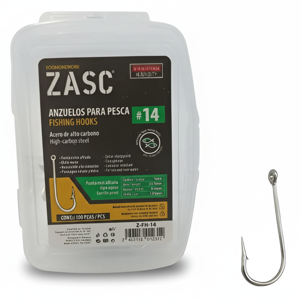 Anzuelos ZASC #14 acero alto carbono 100 piezas - Imagen profesional