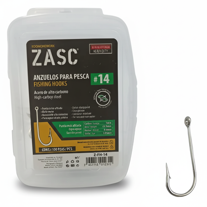 Anzuelos ZASC #14 acero alto carbono 100 piezas - Imagen profesional