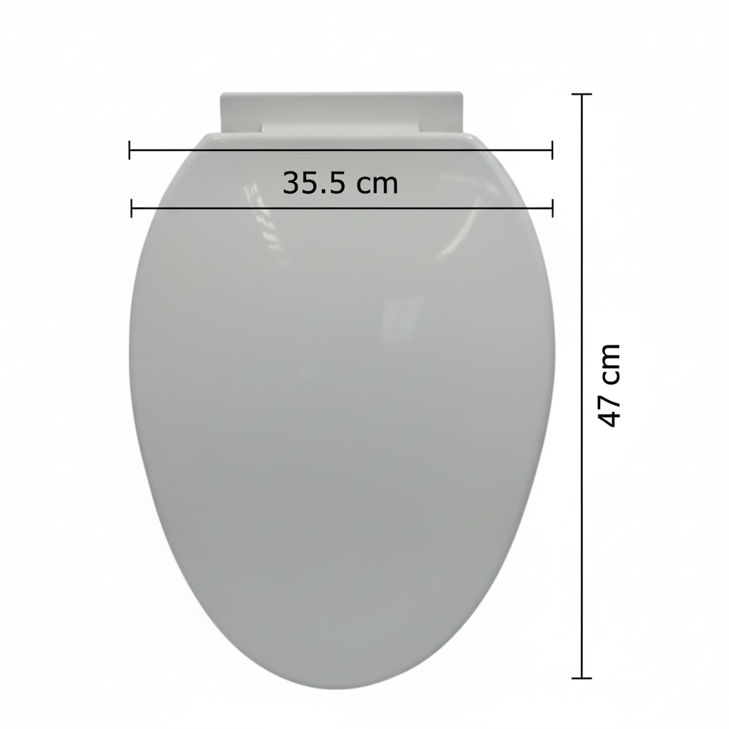 Asiento de poceta Ferco blanco con medidas - 35.5cm ancho x 47cm largo