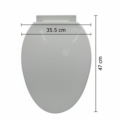 Asiento de poceta Ferco blanco con medidas - 35.5cm ancho x 47cm largo