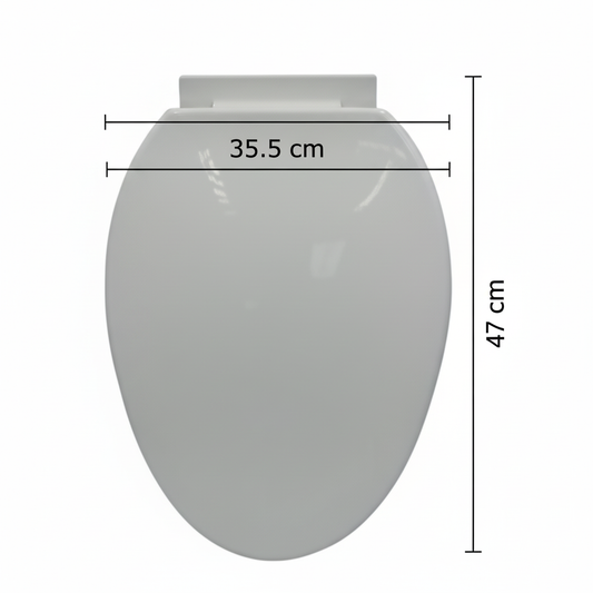 Asiento de poceta Ferco blanco con medidas - 35.5cm ancho x 47cm largo