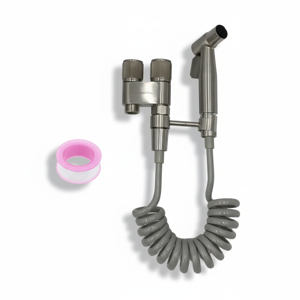 Ducha Telefónica Metálica Satinada Aquafina 1.5m con Llave Doble