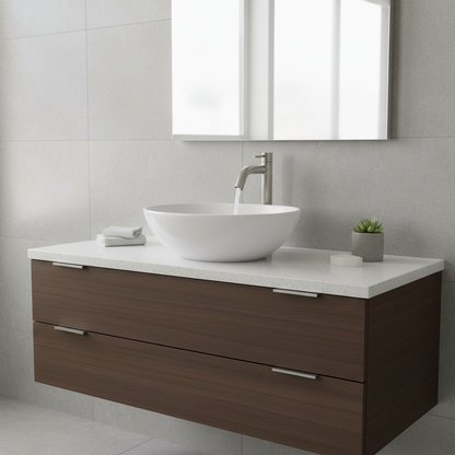 Grifo Ferco instalado en baño moderno con lavamanos tipo vasija