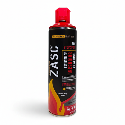 Extintor de incendios ZASC 500ml con fondo blanco y sombras naturales